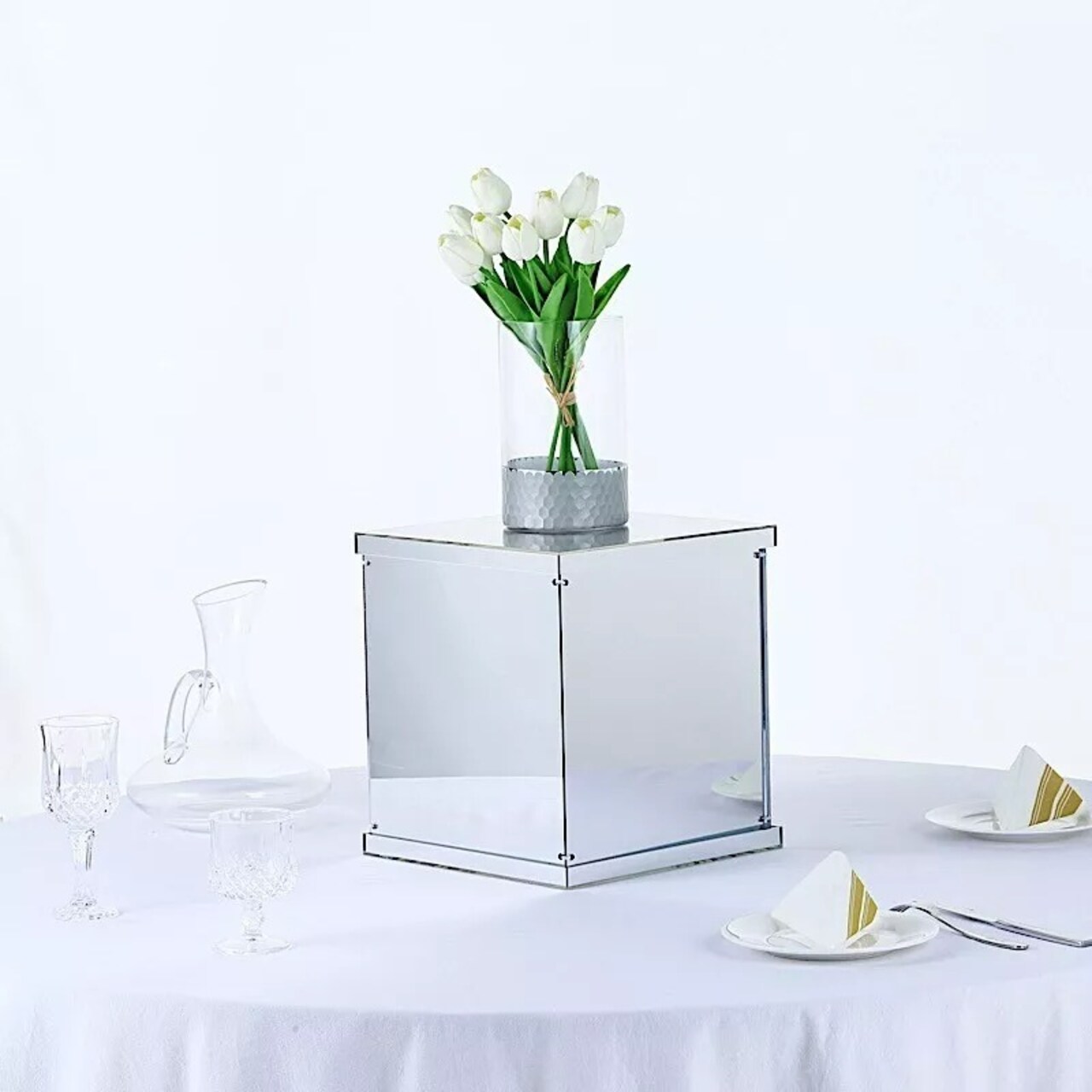 12" tall Silver Acrylic Display Box Centerpiece Wedding Pedestal Riser Column